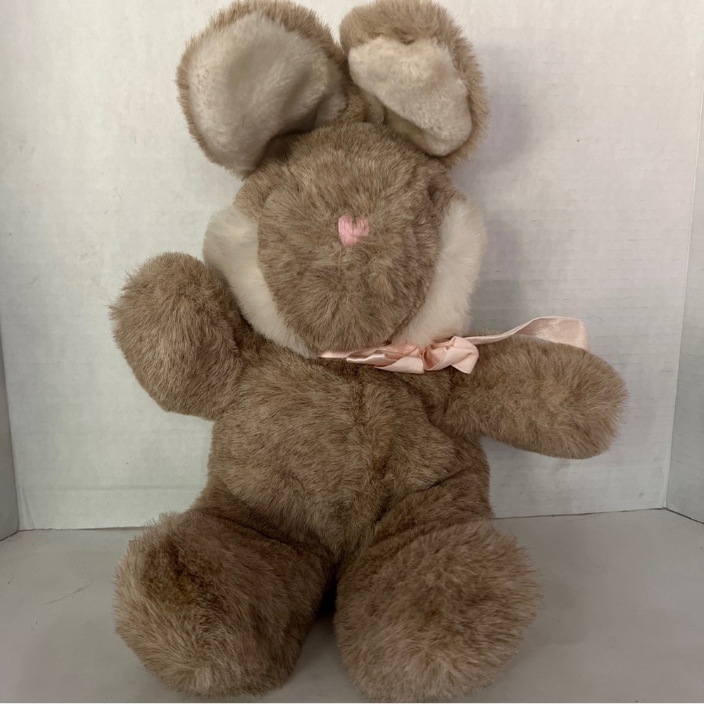 Vintage 1980s plush stuffed Bunny Rabbit Pink Bow American Wego 18” E6100